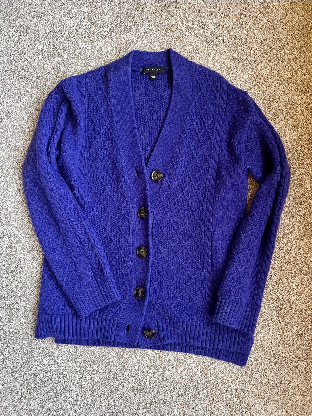Ann Taylor Blue Purple Cable Knit Cardigan Sweater